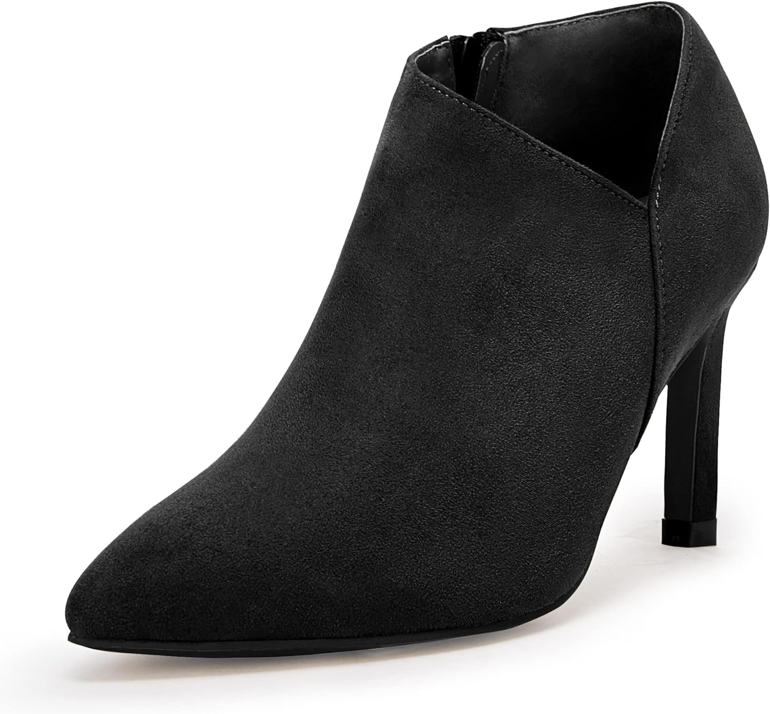 Coutgo Womens Pointed Toe V Cut Ankle Boots with Kitten Heel