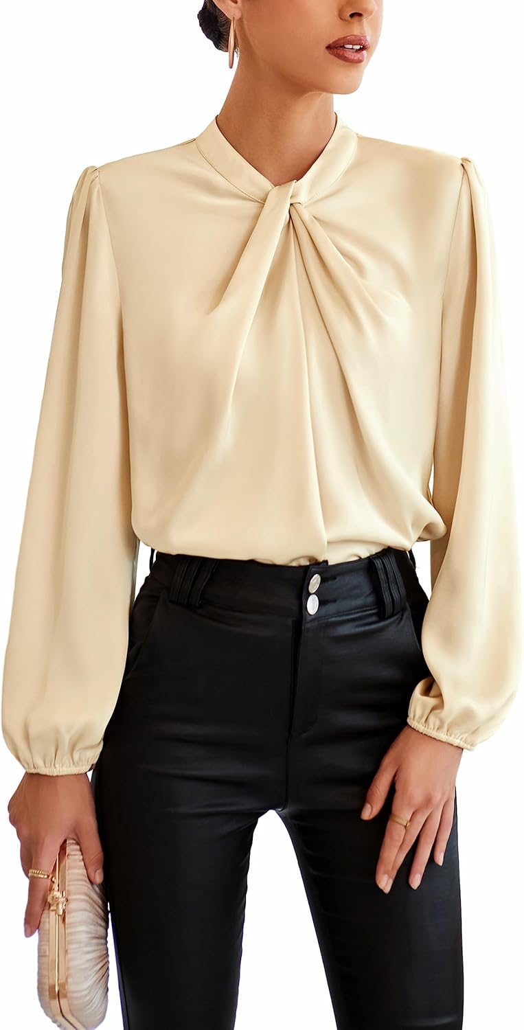 Elegant Long Sleeve Satin Blouse for Business Casual Wear