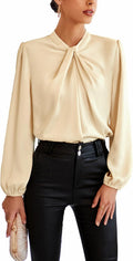 Women Long Sleeve Mock Neck Silk Satin Blouse - Office Casual