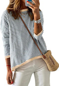 Women's Long Sleeve Cotton Crewneck Sweater - Striped Color Block