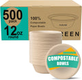 12 oz Paper Bowls 500 Count - Compostable Heavy Duty Bagasse