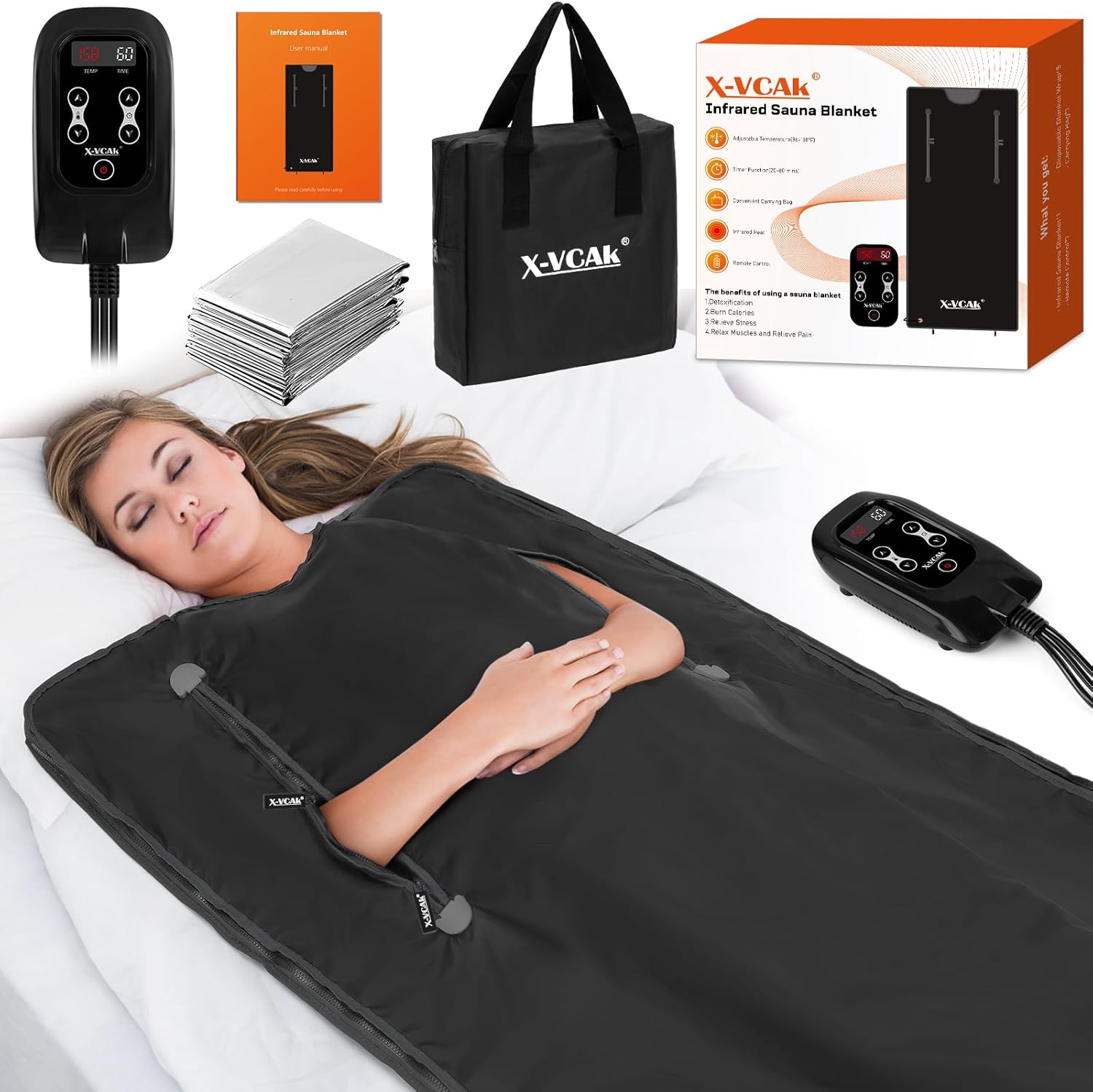 X-Vcak Sauna Blanket: Portable In-Home Sauna, 20-60 Min Timer, Detox & Relax