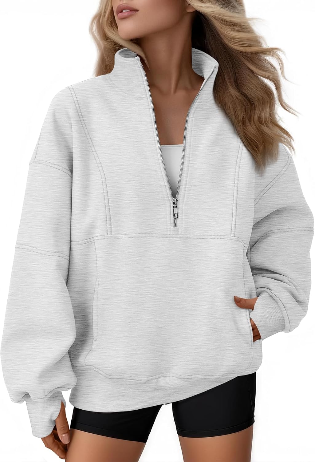 AUTOMET Womens Quarter Zip Oversized Sweatshirts for Comfort