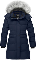 Girls' Long Hooded Puffer Coat - Removable Hood, Windproof