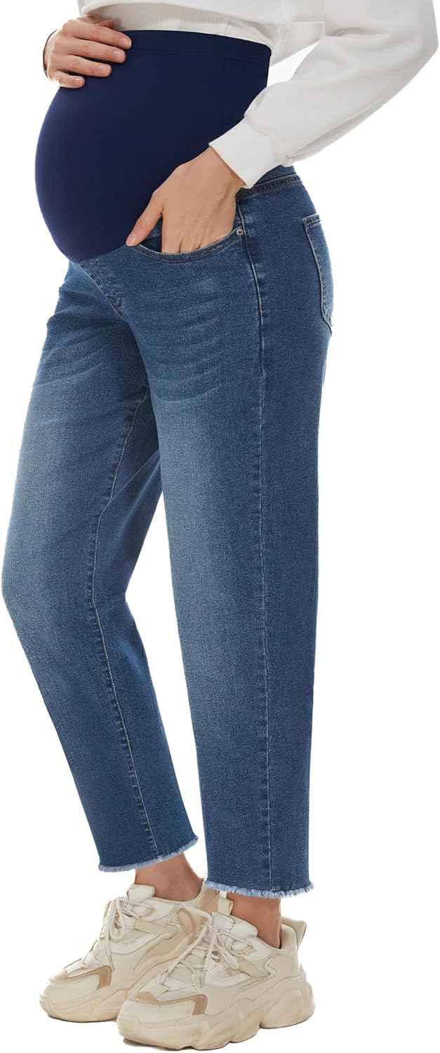 POSHGLAM Women's Maternity Jeans Over Belly Comfy Stretch Fit