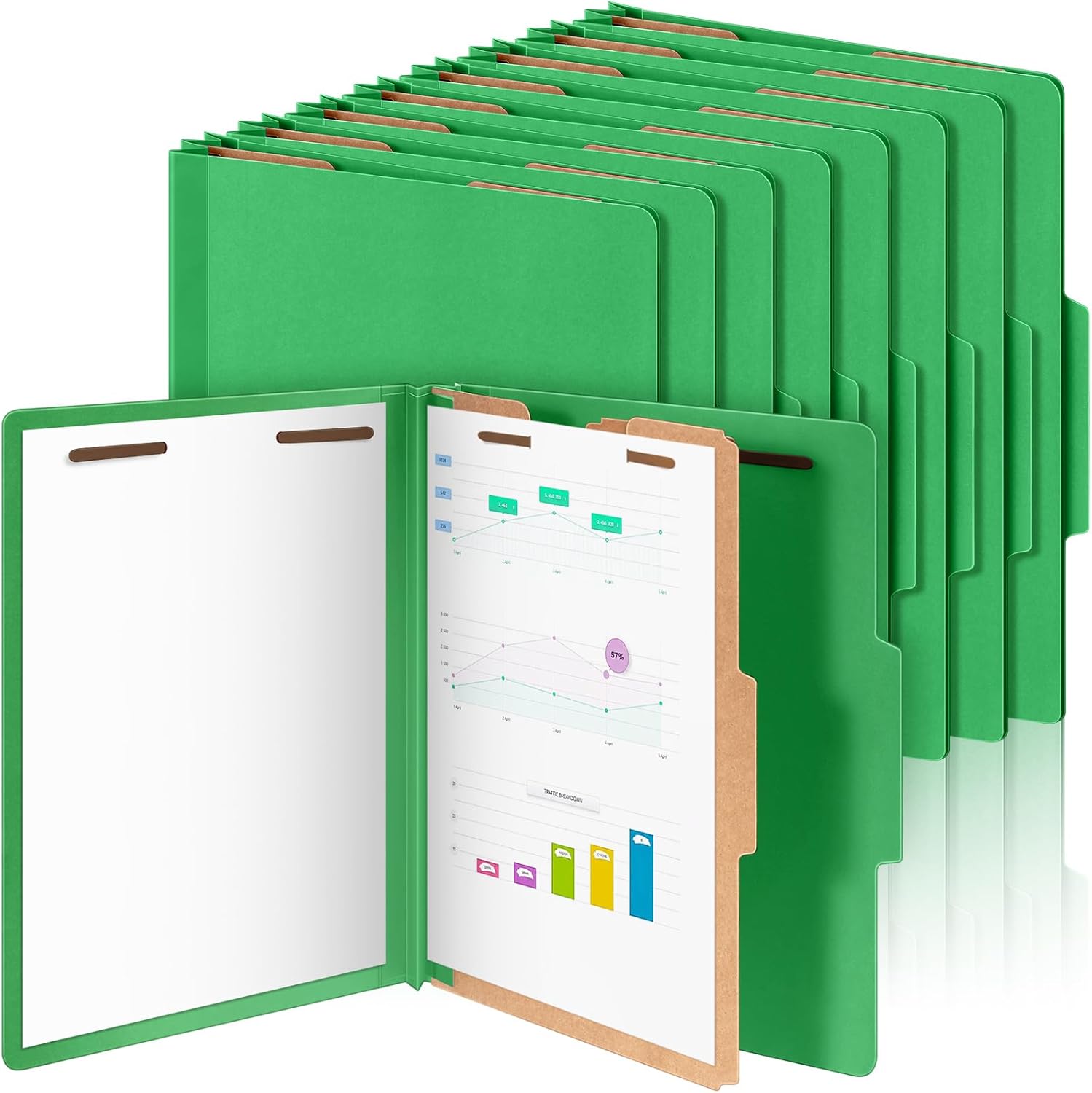 24 Pcs Green Classification Folders with Dividers for Organizing