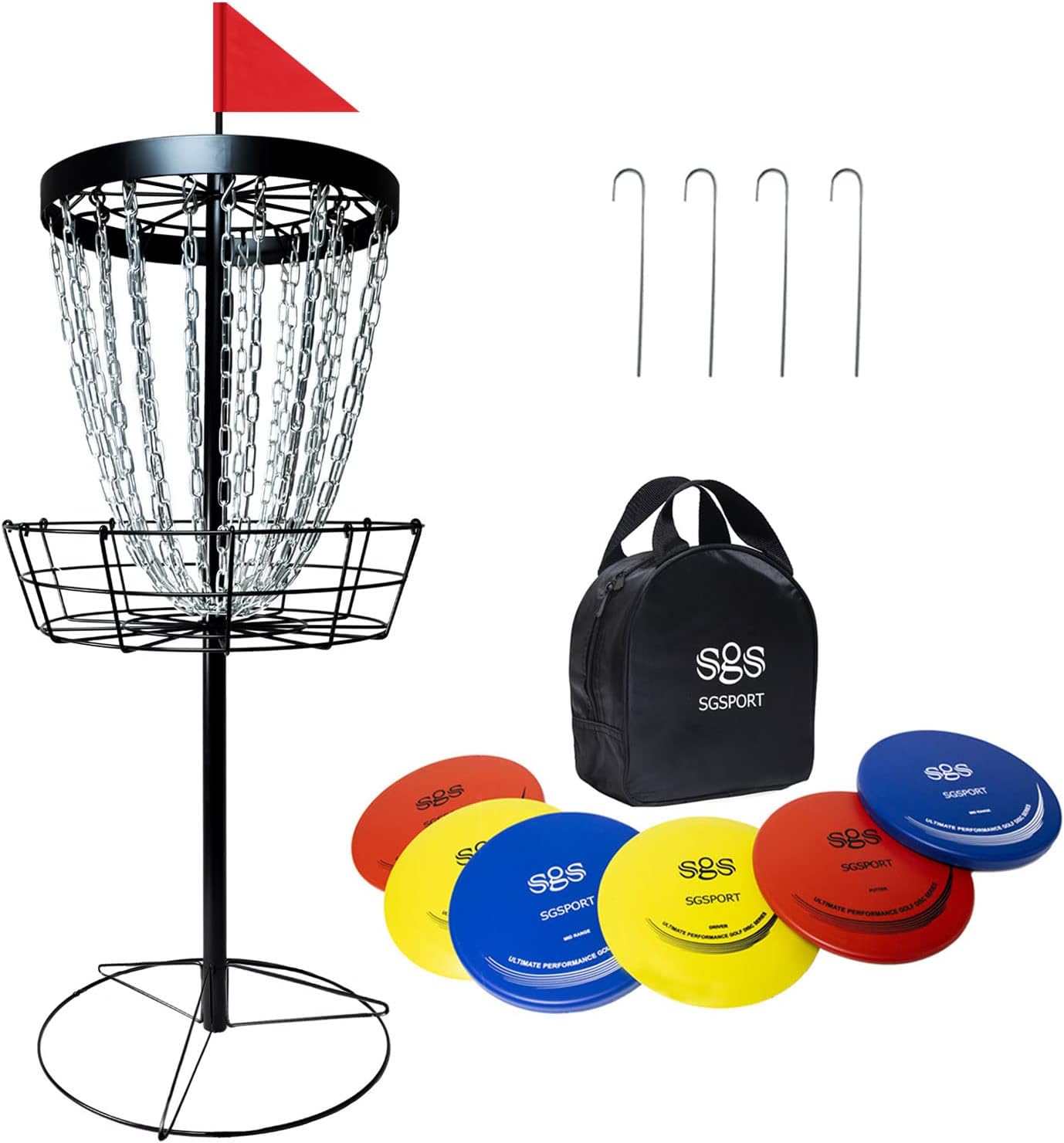 Portable Disc Golf Set | 24-Chains Basket & 6 Discs
