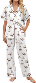 Satin Pajamas for Women Set Short Sleeve Button Down - Cooling Print