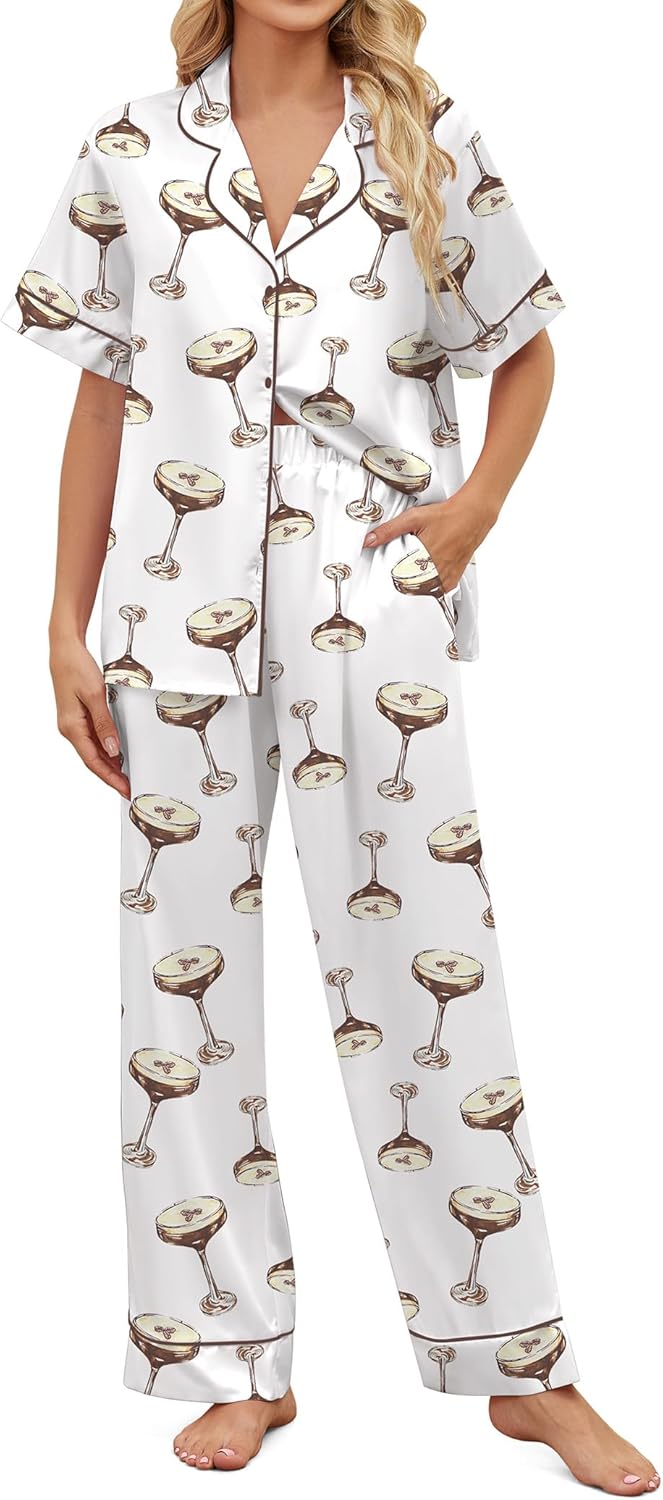 Satin Pajamas for Women Set - Stylish Button Down Sleepwear