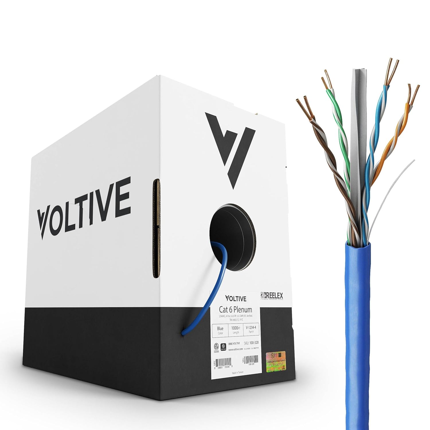 Voltive Blue Cat6 Plenum Cable - 1000ft Solid Copper