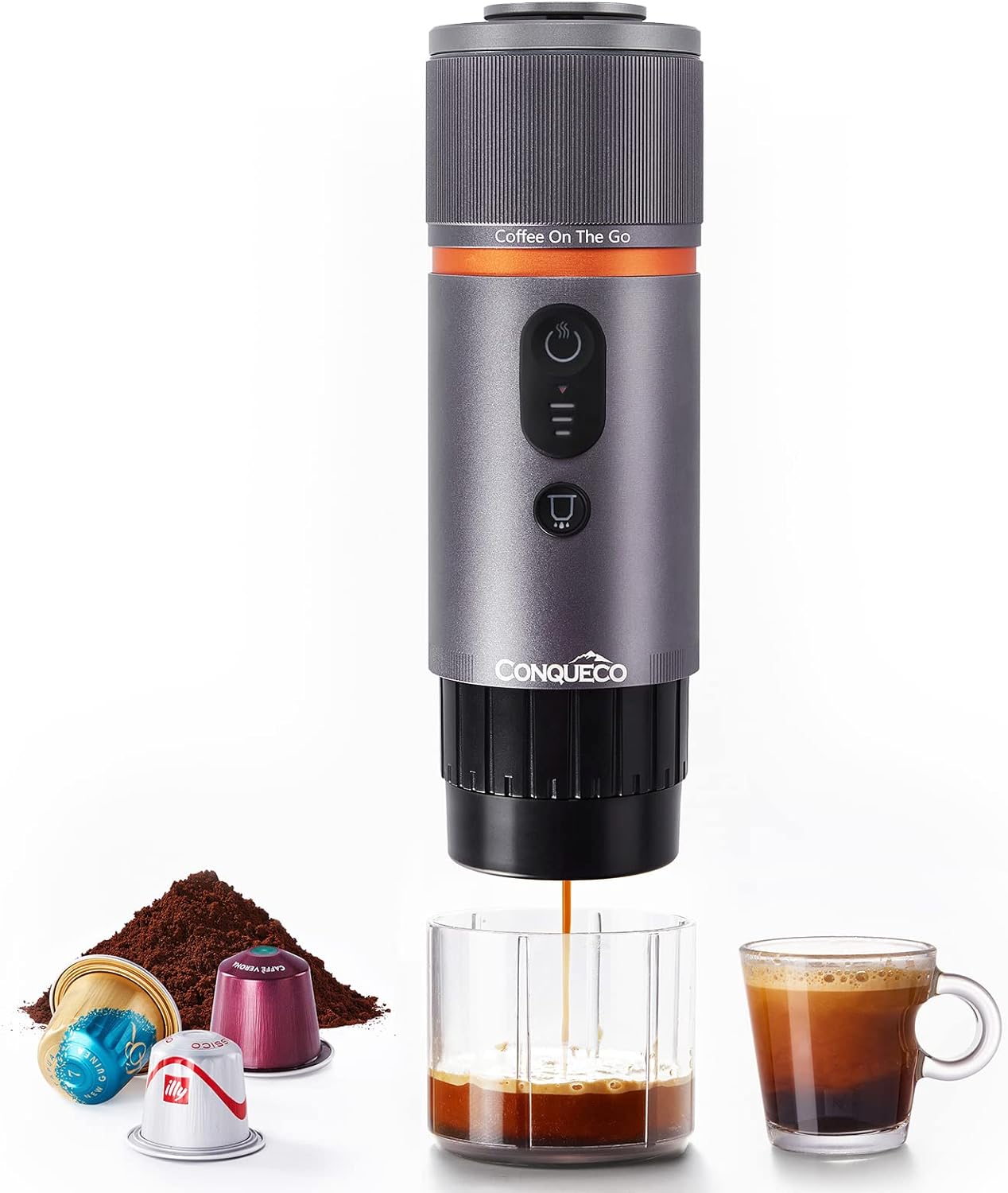 CONQUECO Portable Espresso Maker: Fast Heating, 8 Espresso Cups - On-the-Go Brewing