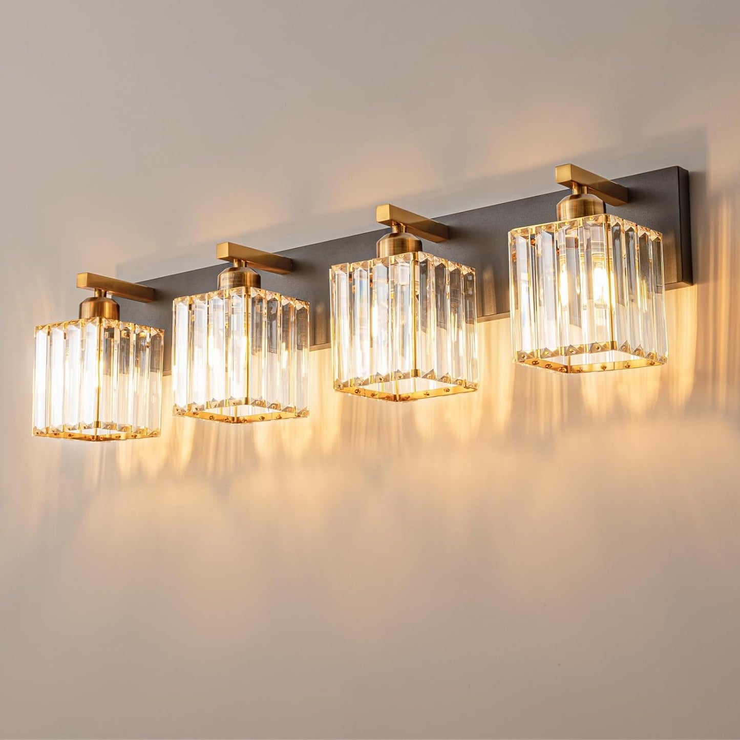 Modern Bathroom Vanity Light 4-Lights Black Gold Crystal Design