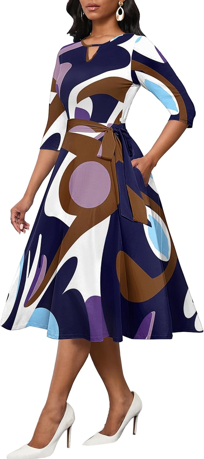 CLOCOR Midi Dresses for Women A-Line Fit and Flare Style