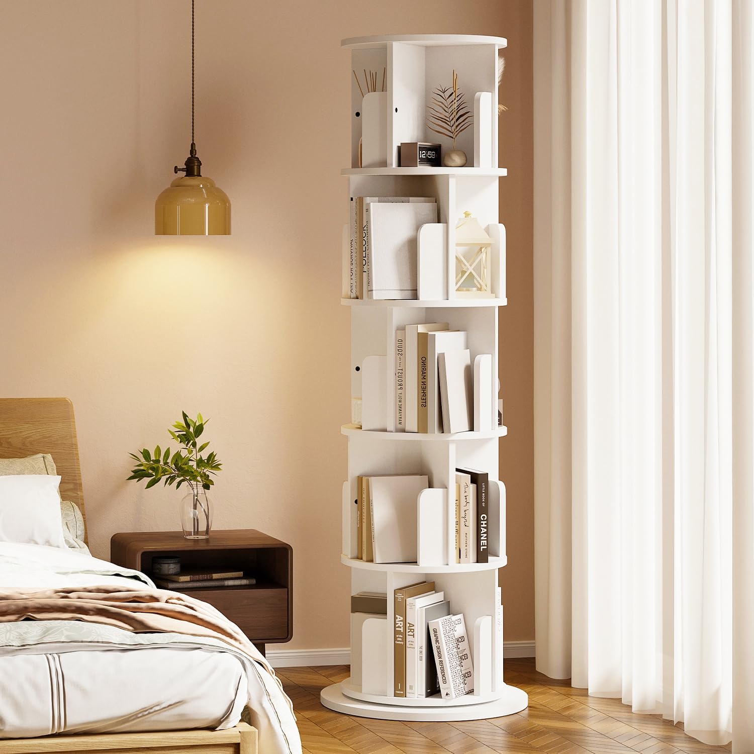 MXV Rotating Bookshelf 360 Display 5 Tier for Small Spaces