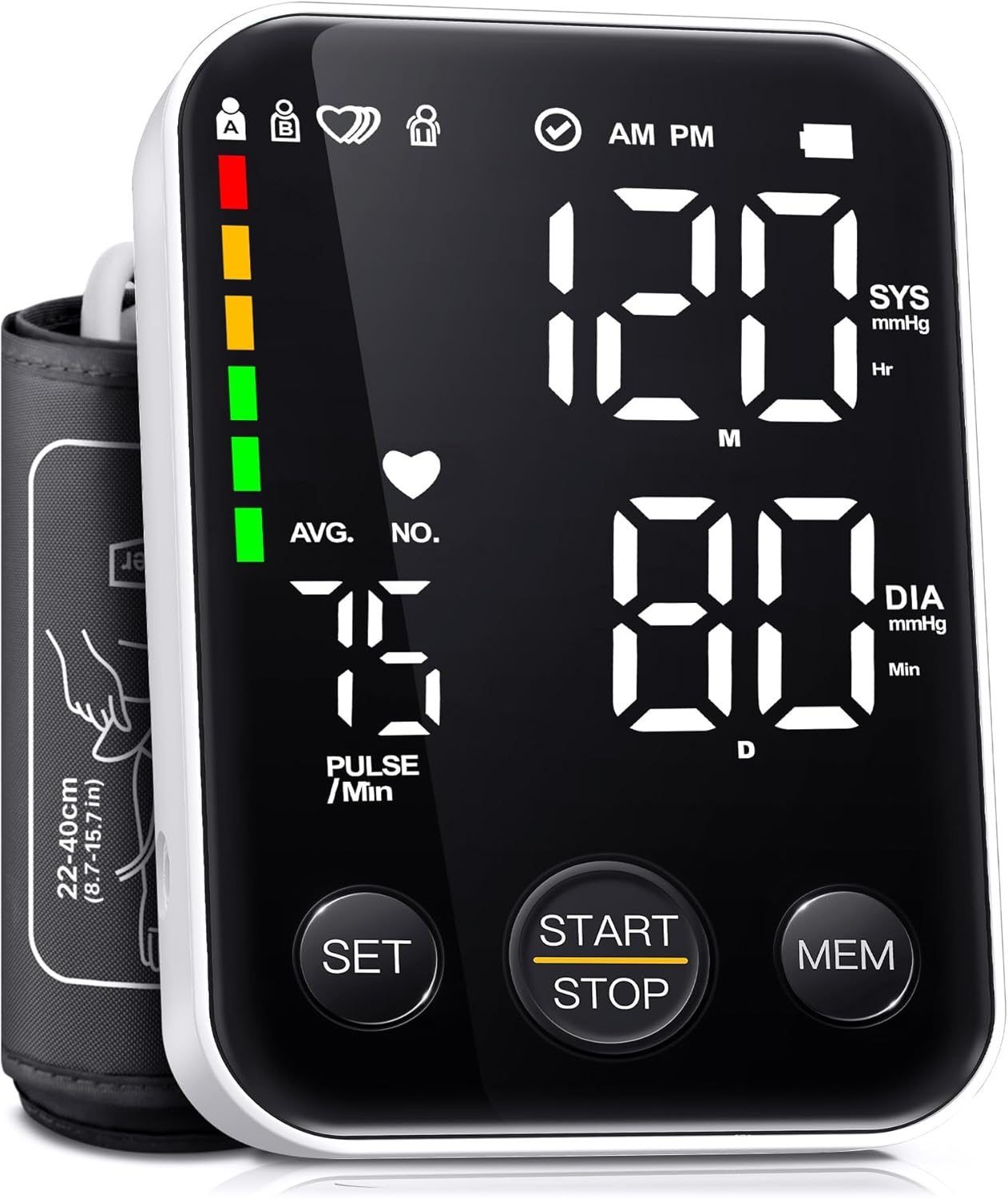Oklar Blood Pressure Monitor: 2x120 Reading Memory, Large Display, Storage Bag