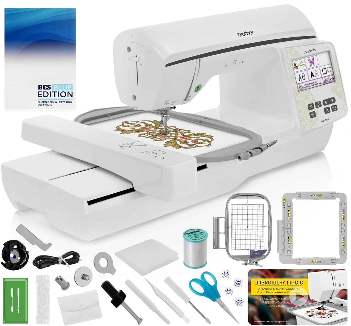 Brother NQ1700E Embroidery Machine: Cut Jump Stitches, Wireless, 6x10 Field