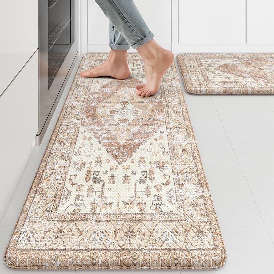 KIMODE Farmhouse Kitchen Mats Set of 2 for Comfort & Safety