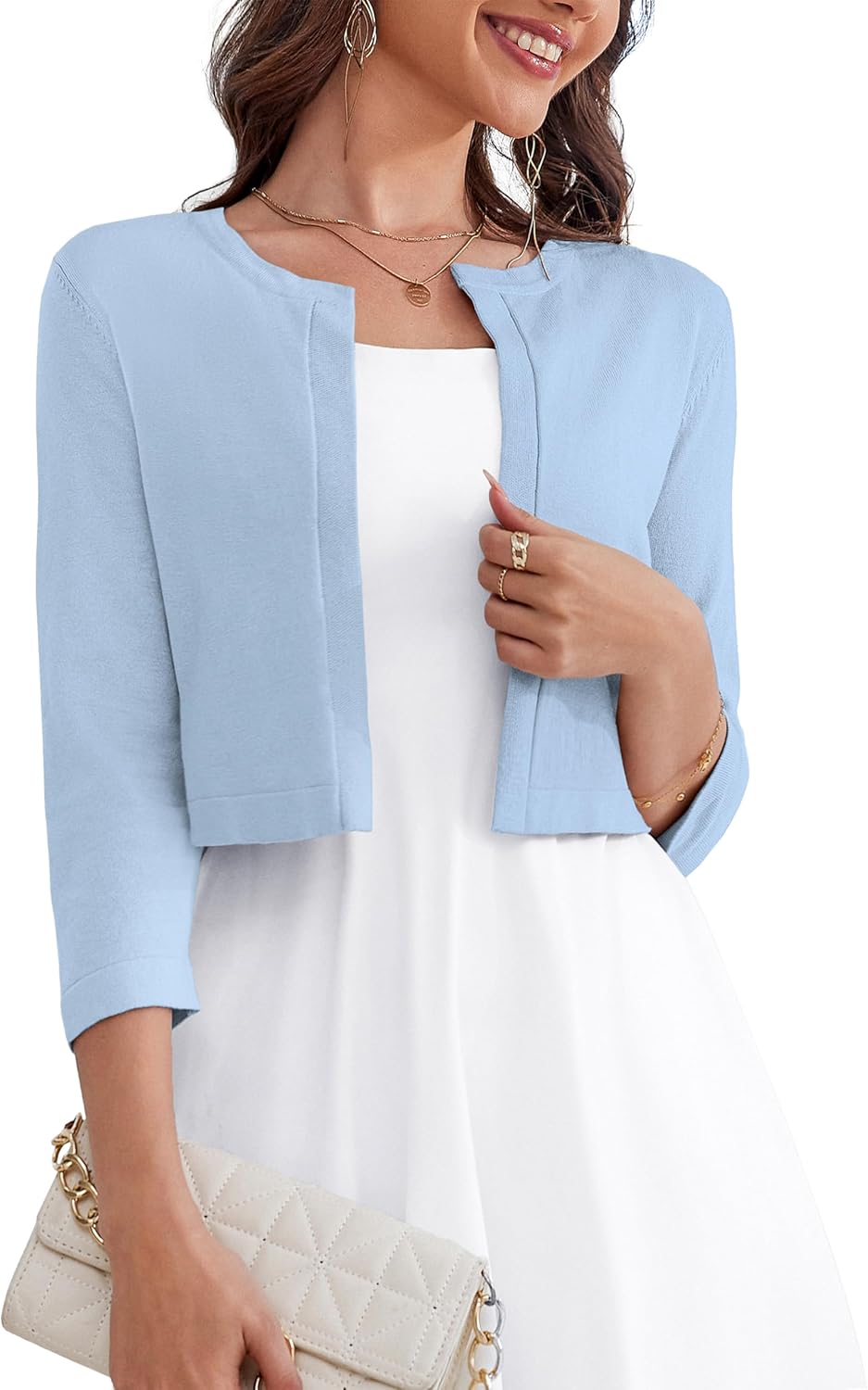 Stylish Women's 3/4 Sleeve Open Front Knit Cropped Cardigan