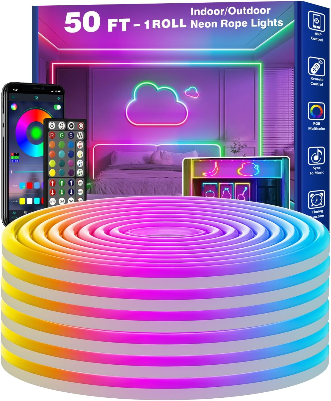 50FT Neon Rope Lights for Ambience and Gaming Room Decor