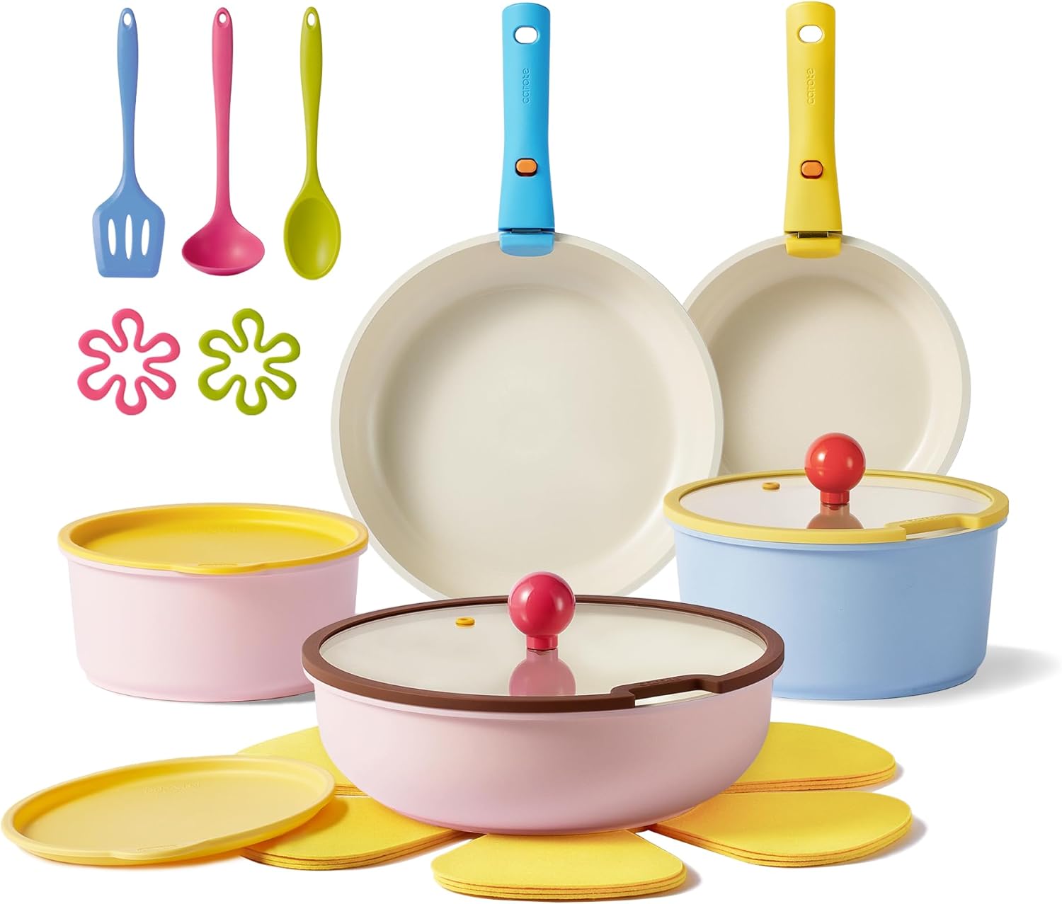 CAROTE 20pcs Ceramic Cookware Set with Detachable Handles