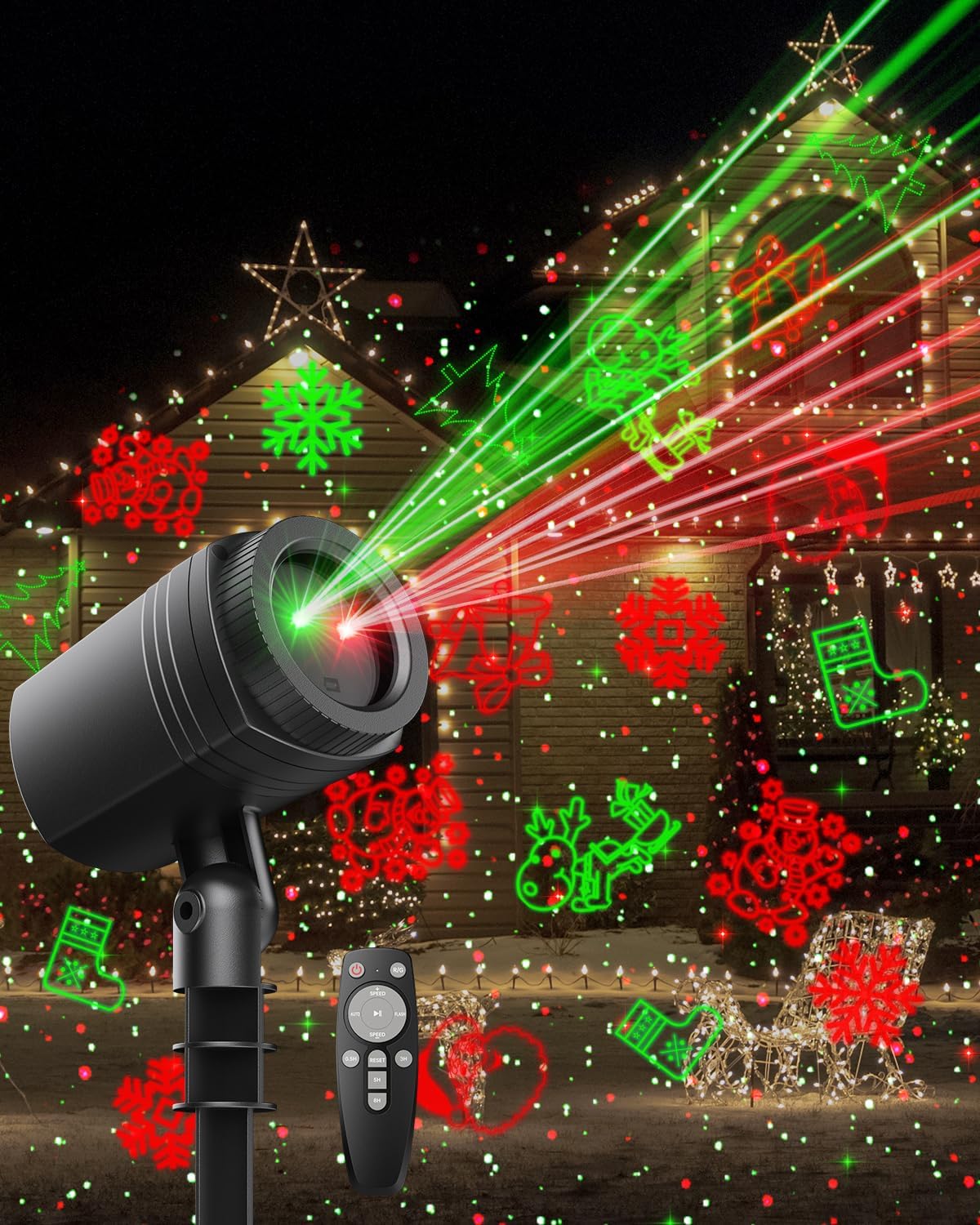 Dynamic Christmas Laser Show: Remote Control 3540 Sq Ft Light Display