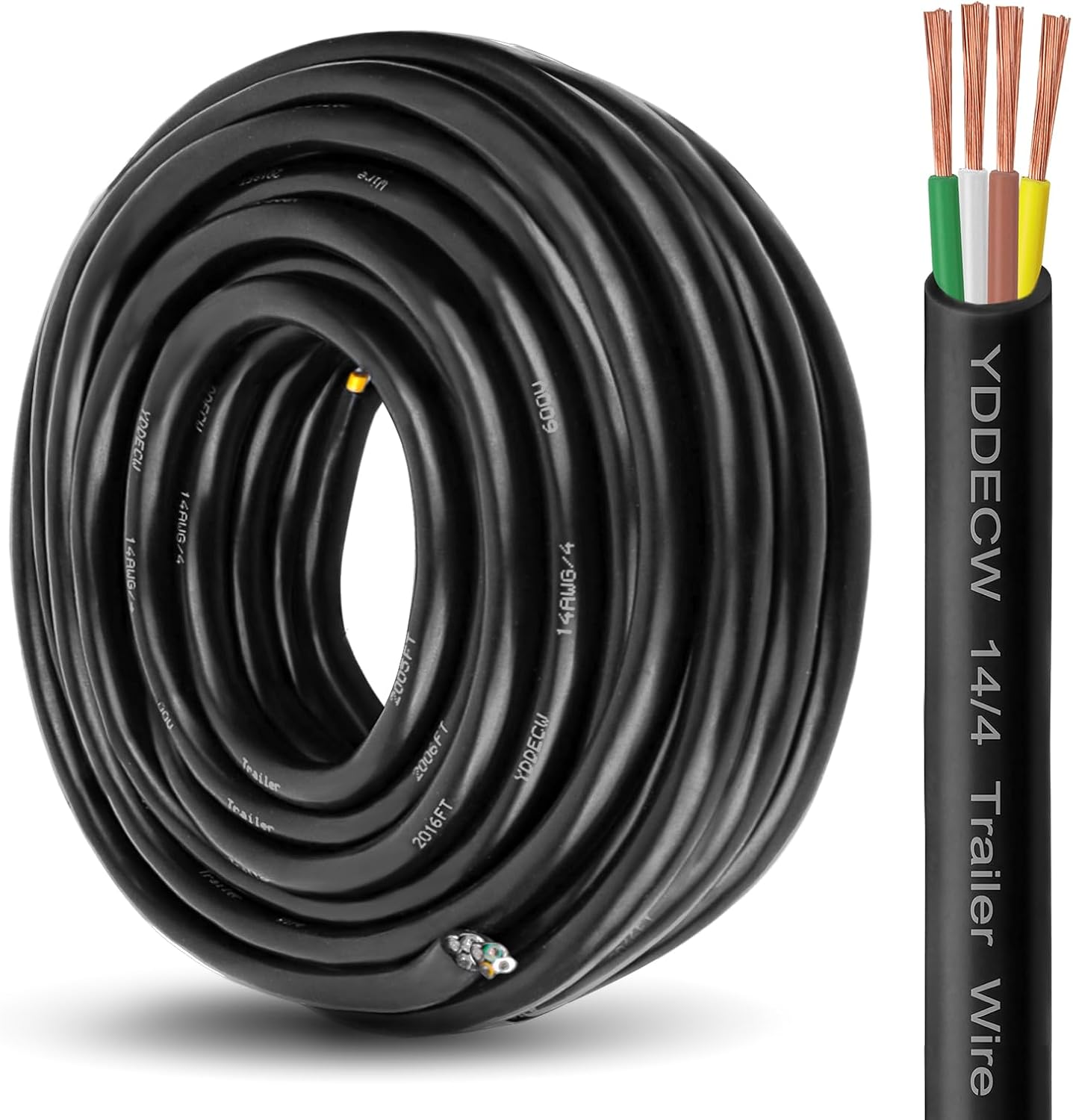 4 Way Trailer Wire - 14 Gauge 30FT Heavy Duty Copper Cable