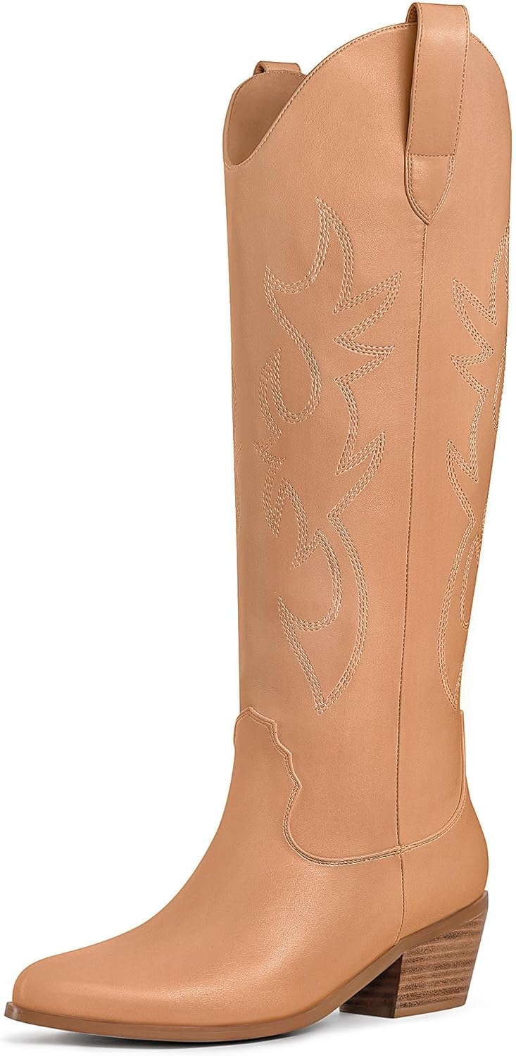 Ouepiano White Cowgirl Boots for Women - Stylish Knee High Design