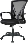 Home Office Chair Mid Back Mesh with Armrest (Dark Black)