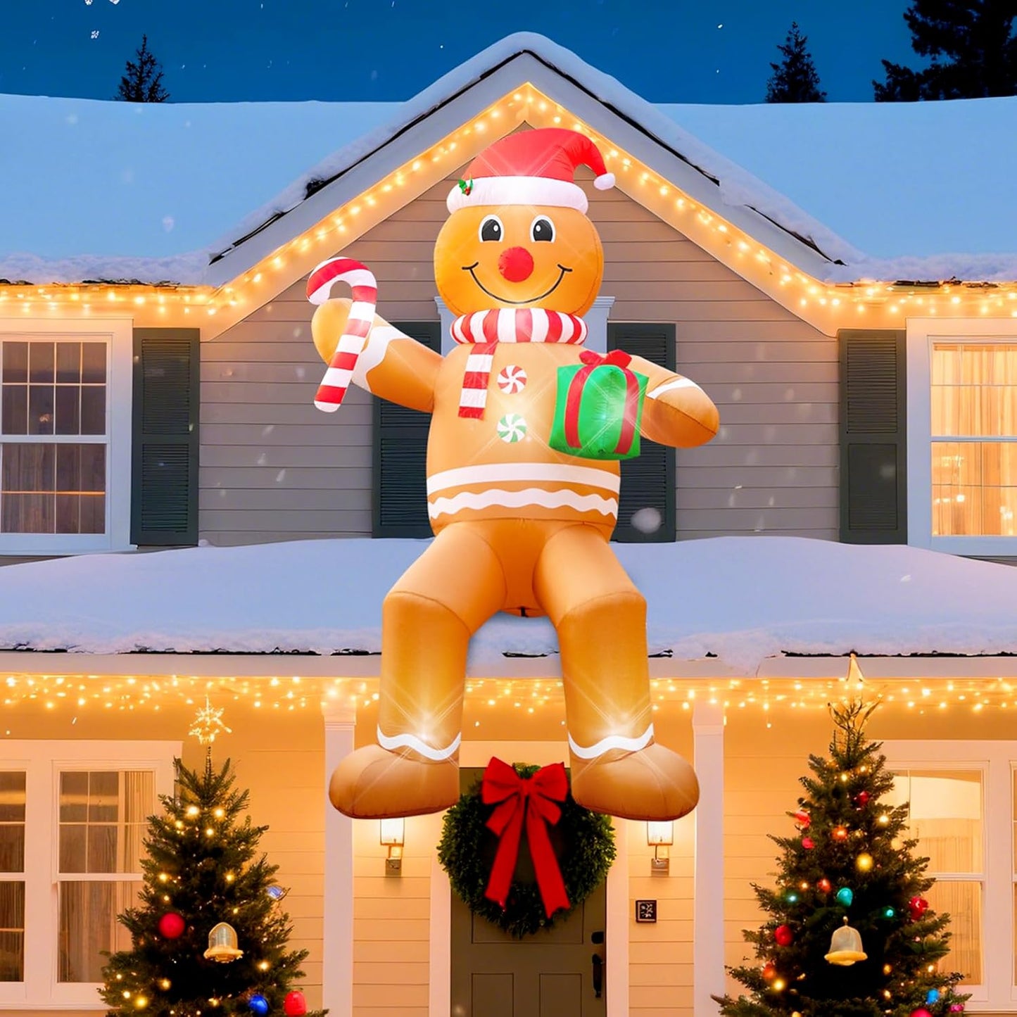 12FT Christmas Inflatable Gingerbread with LED Lights for Yard