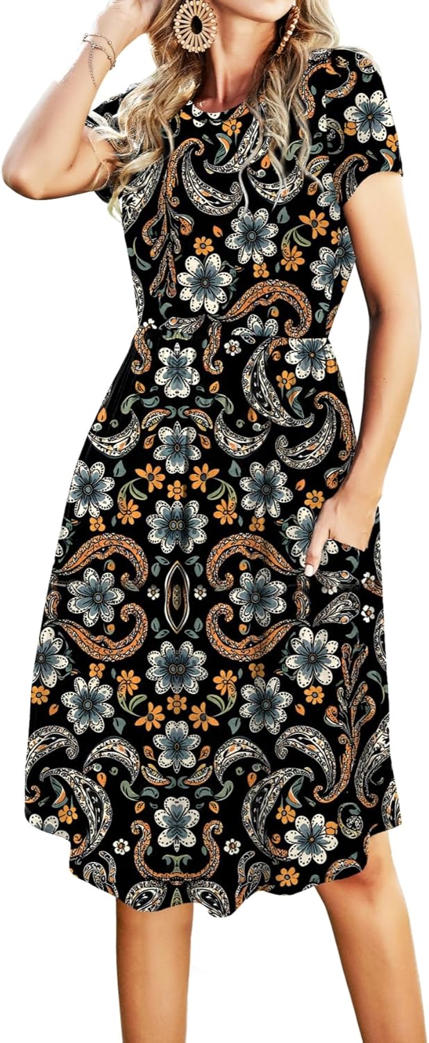 Simier Fariry Womens Summer Pocket Knee Length Casual Dress
