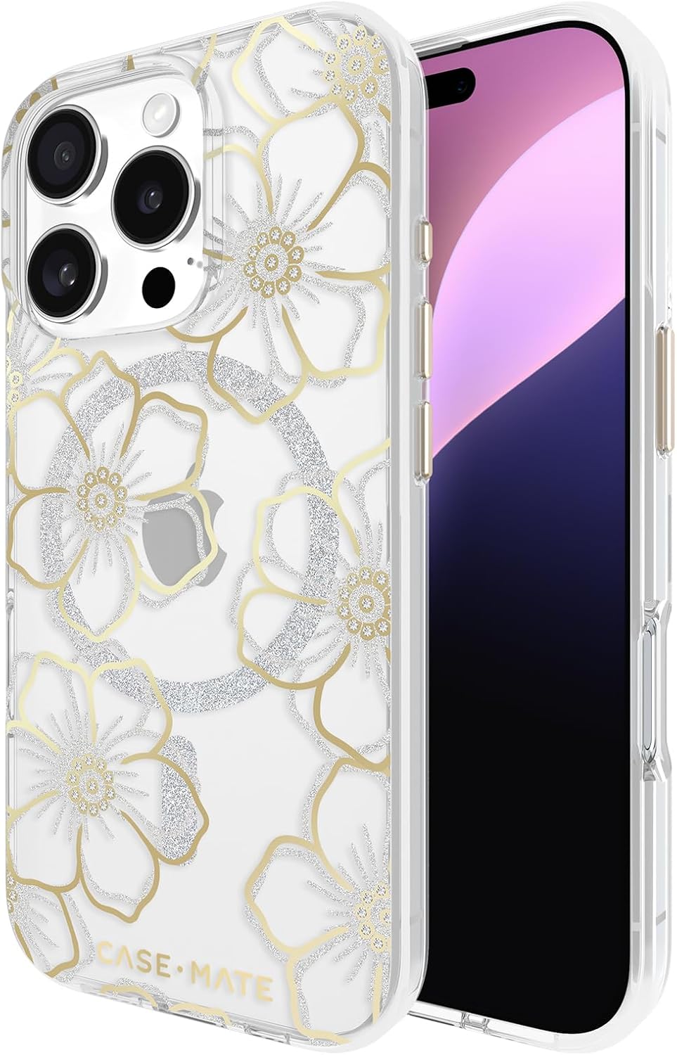 Sparkly Floral iPhone 16 Pro Case with 12ft Drop Protection