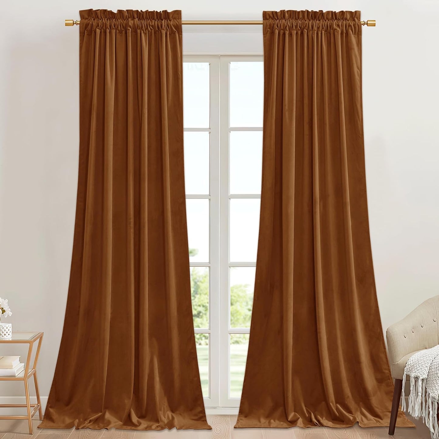 StangH Burnt Orange Velvet Room Darkening Curtains