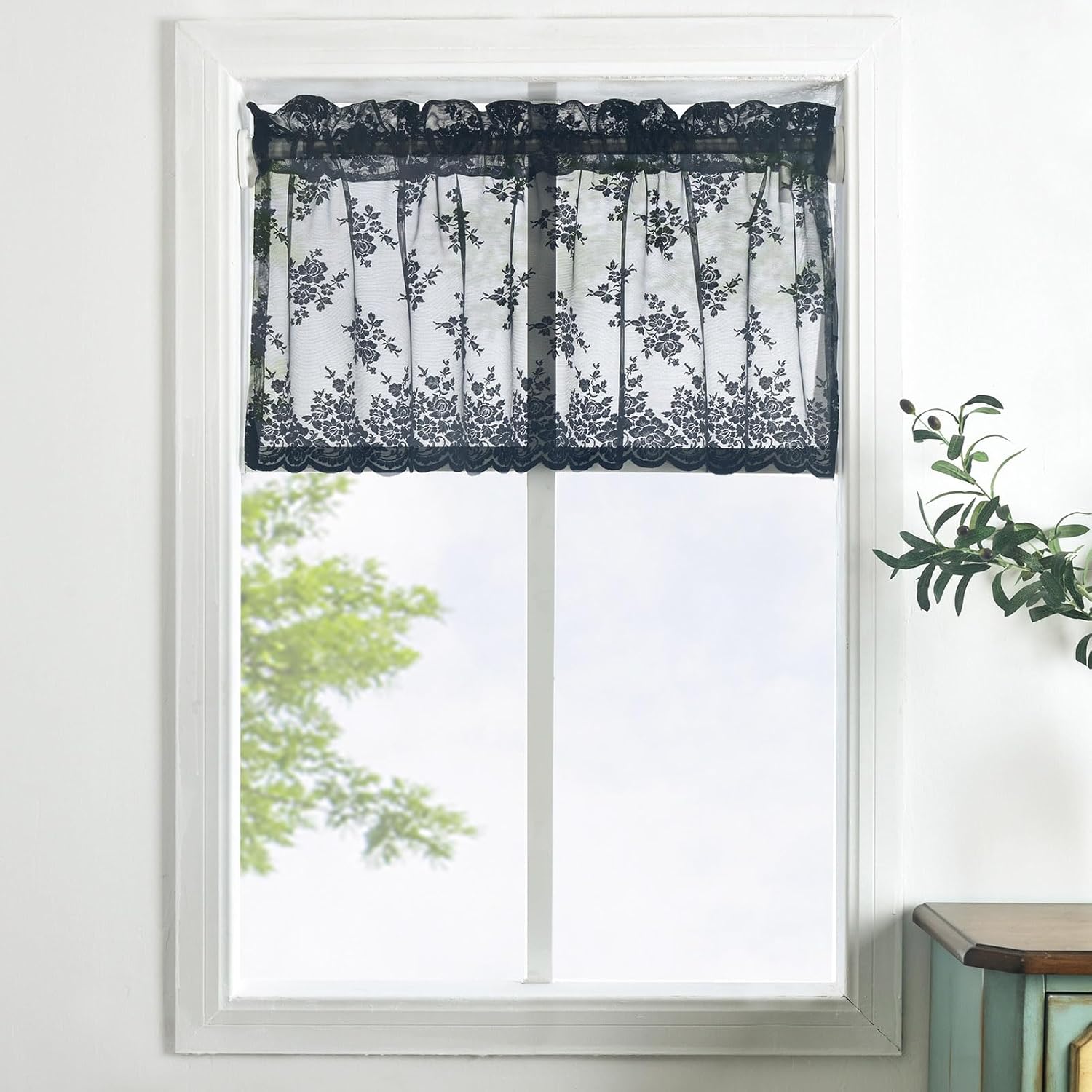 Gothic Black Lace Valance for Spooky Windows