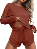 Ekouaer Womens Waffle Knit Pajama Set - Cozy Lounge Shorts & Top COMFY