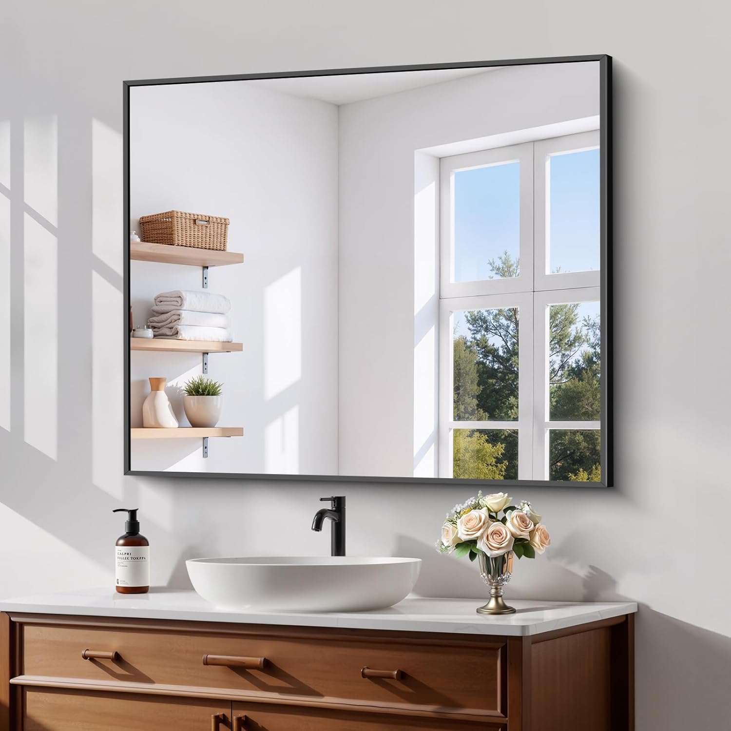 Koonmi Black Framed Bathroom Mirror - Shatterproof 30x36 in
