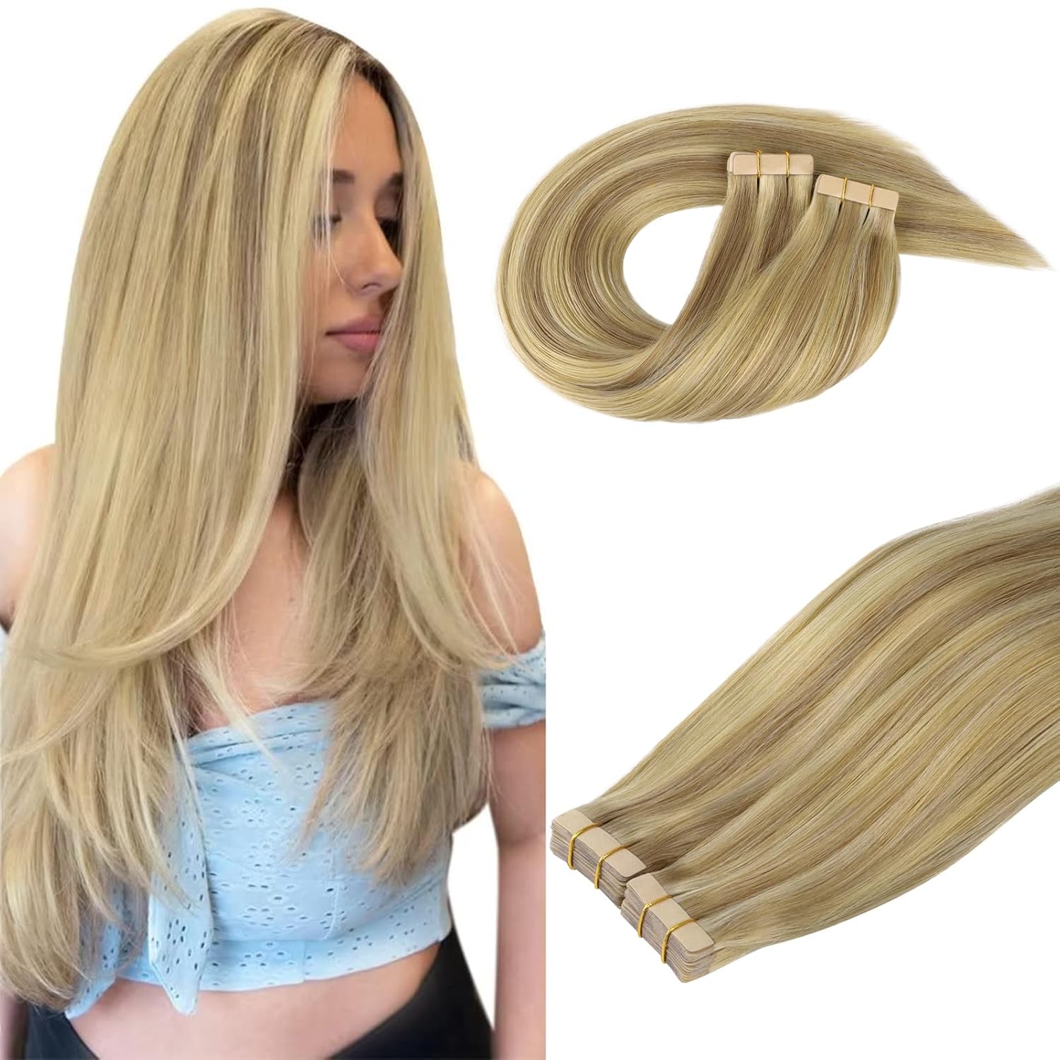 DOORES Tape Hair Extensions Human Hair for Natural Volume