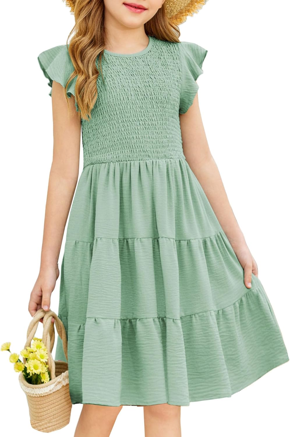 Arshiner Girls Summer Flutter Sundress with Pockets for Fun