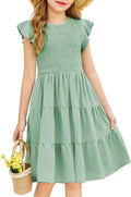 Arshiner Girls Summer Flutter Short Sleeve Sundress - Smocked Midi