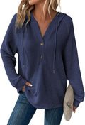 Waffle Knit Hoodies for Women V Neck Oversized Pullover - Comfy Tunic