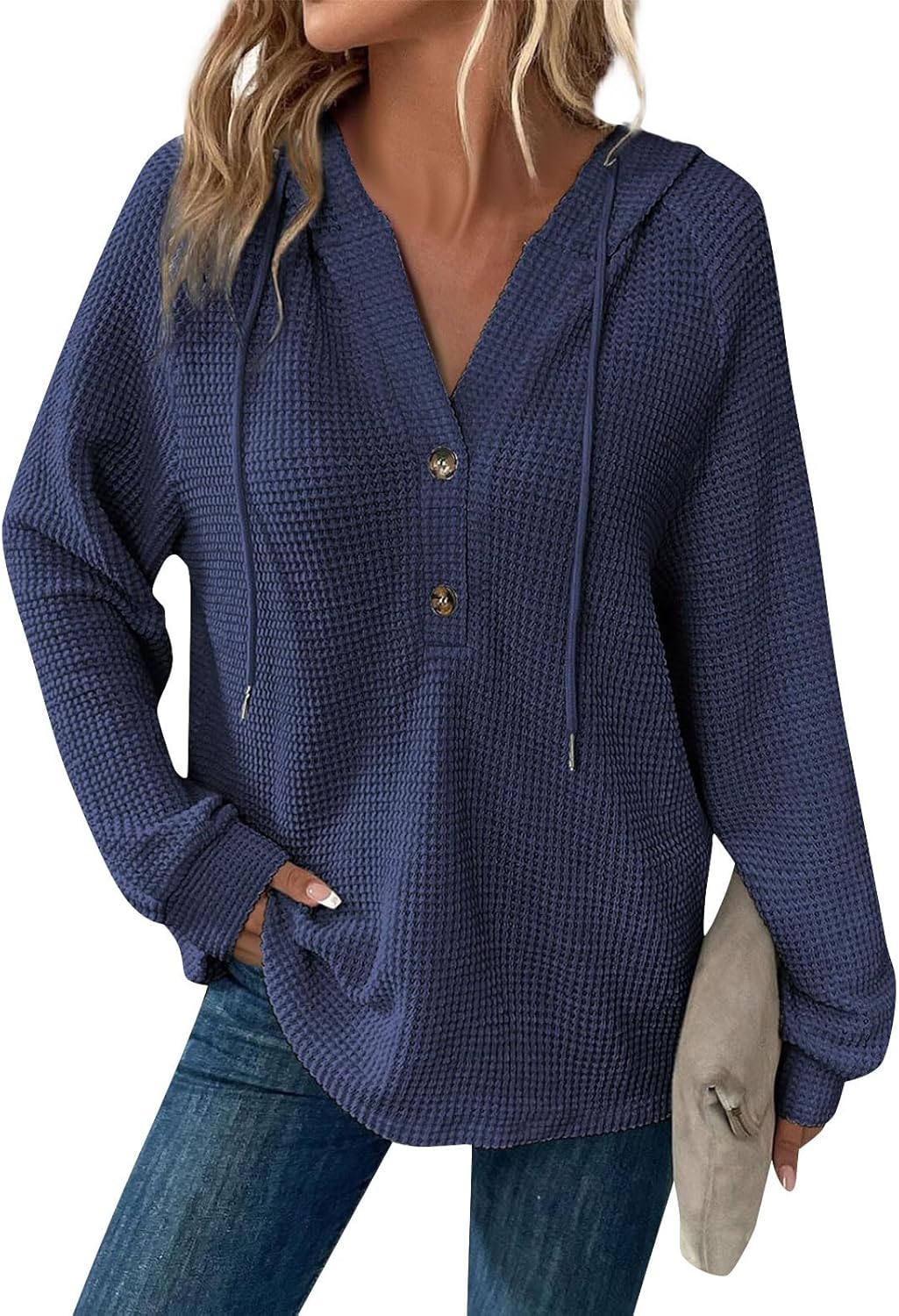 Cozy Waffle Knit Hoodie for Women