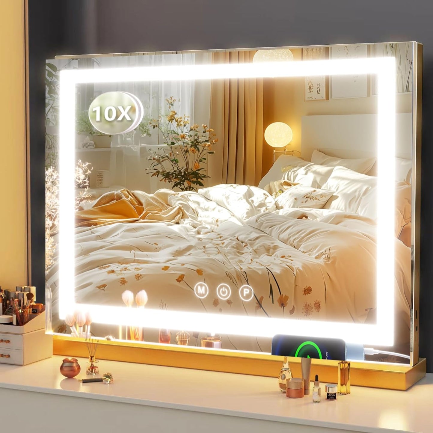 Large LED Makeup Vanity Mirror with USB Charging Port and Lights