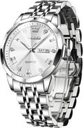 Men's Casual Stainless Steel Watch with Day Date - Easy Read Dial