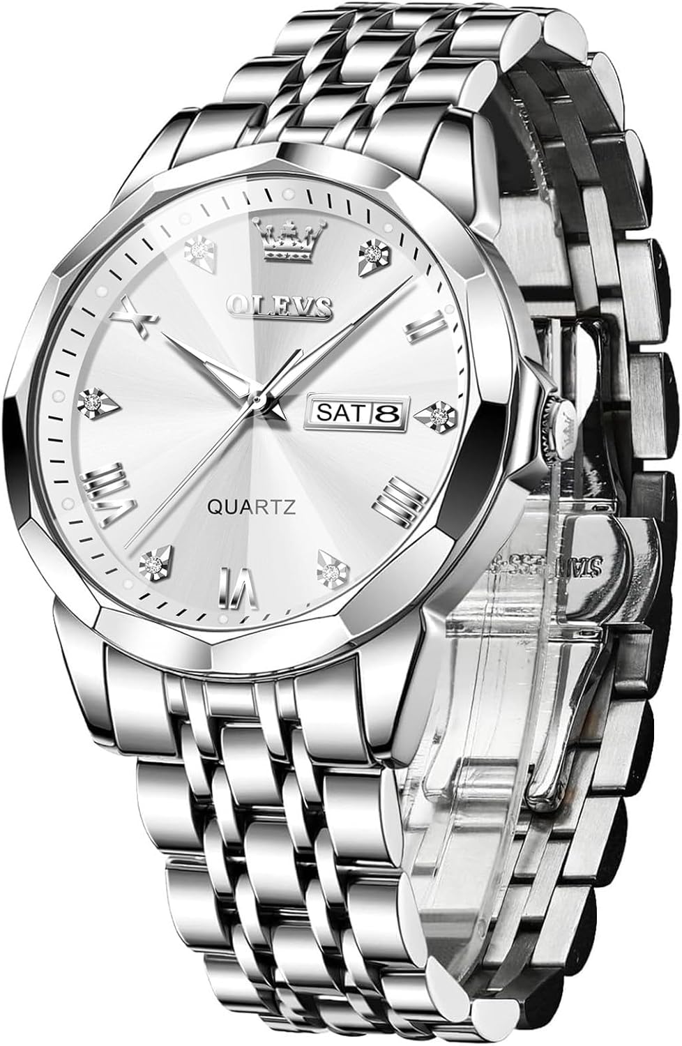 Men's Casual Stainless Steel Watch with Big Face and Date