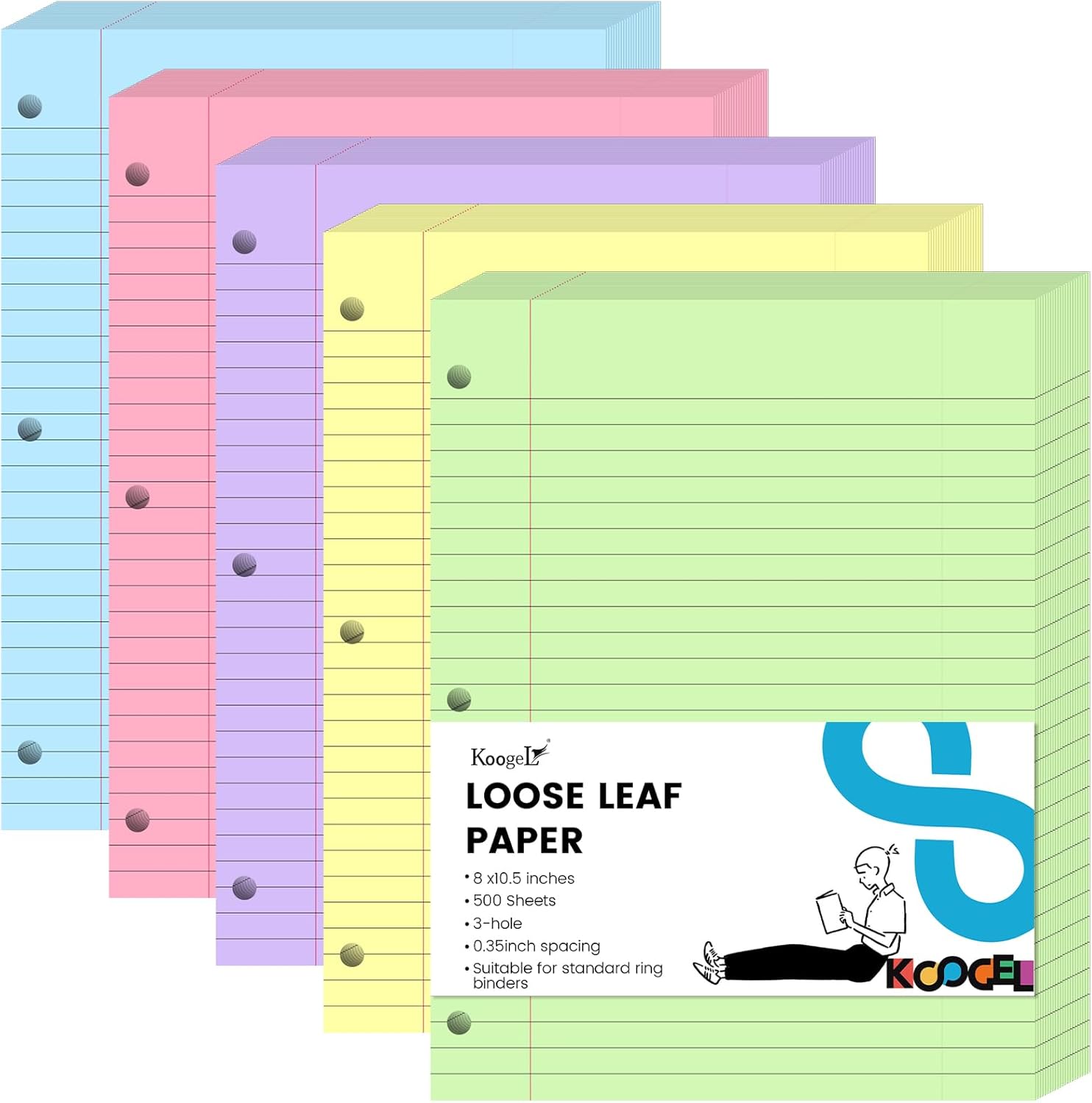 Koogel Colorful Wide Ruled Filler Paper - 500 Sheets