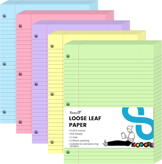 Koogel Colorful Wide Ruled Filler Paper - 500 Sheets