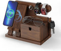 Walnut Wood Phone Docking Station with Wireless Charging - Nightstand