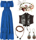 Renaissance Medieval Costume Dress Women 5 Pcs Set - Complete