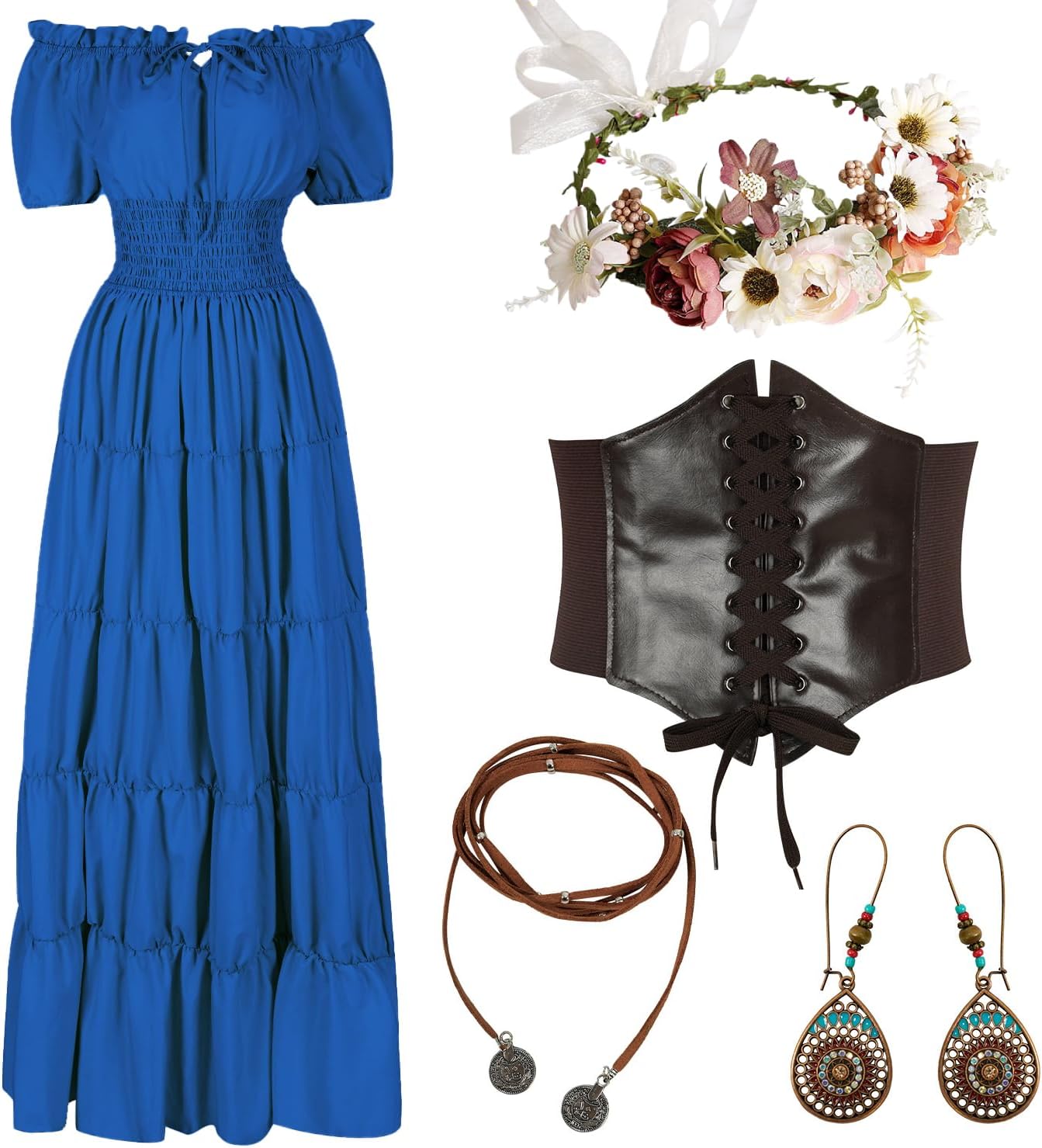 5 Pcs Renaissance Medieval Costume Dress for Women and Fairies