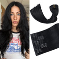 Aison Jet Black Clip in Hair Extensions 18in - 100% Remy Human Hair