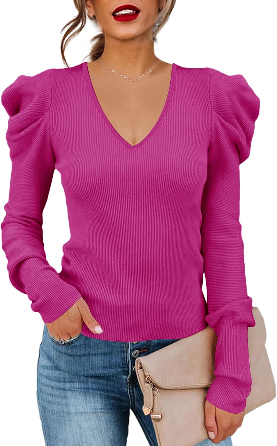 Amarmia Women's Puff Long Sleeve Knit Pullover Sweater Review